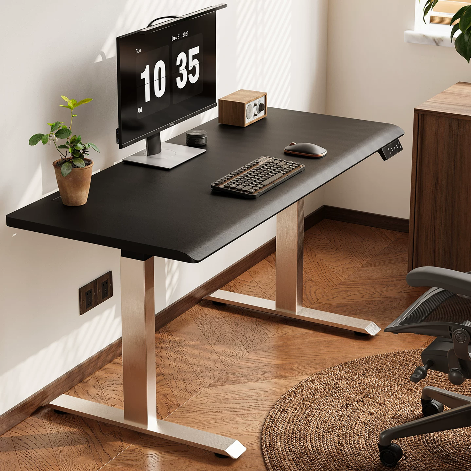 ENF-Grade Dual-Motor Electric Standing Desk black top with electroplated frame