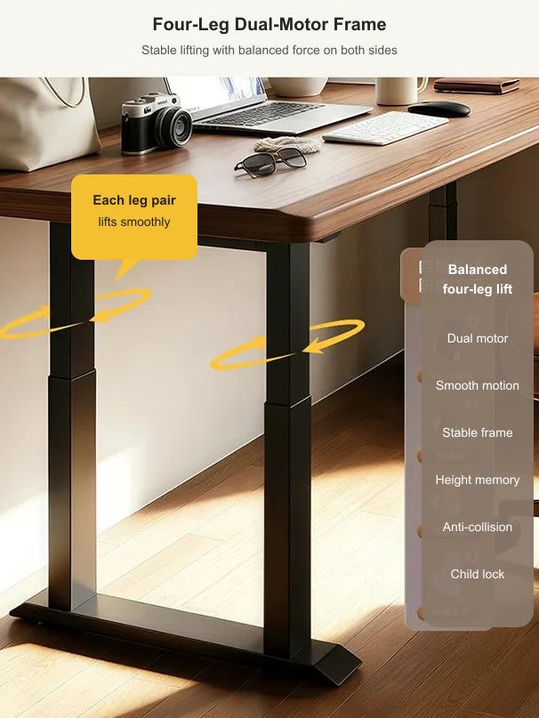 stable four-leg dual-motor standing desk frame