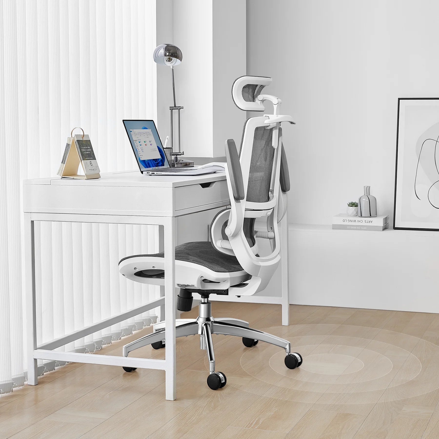 Ergonomic Office Chair - Space Saving Mesh Desk Chair with Flip-up Arms & Lumbar Support for Back Pain Relief, Comfortable Computer Chair for Long Hours