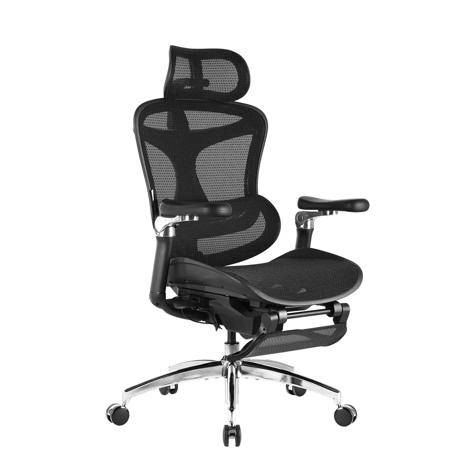 High back black mesh ergonomic office chair featuring adjustable lumbar support for spine health.