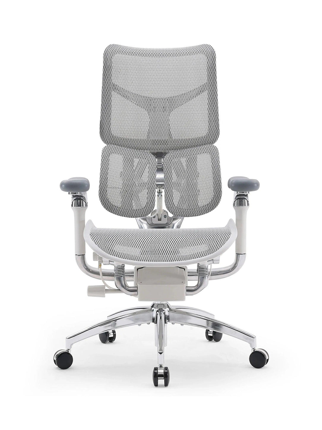 High-back ergonomic office chair providing full-length spinal and neck support.