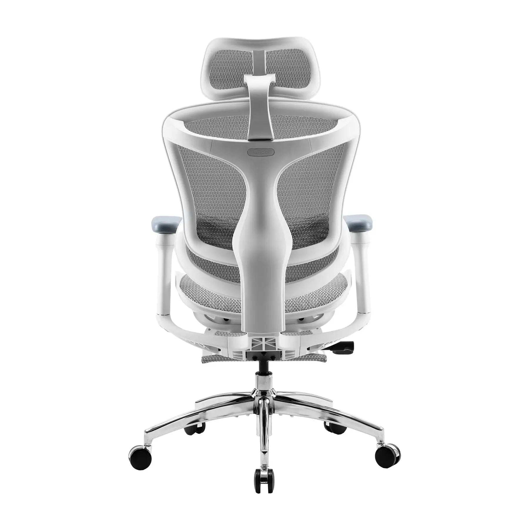 Ergonomic office chair with a dual-section backrest and footrest, specifically engineered to promote healthy spine alignment.