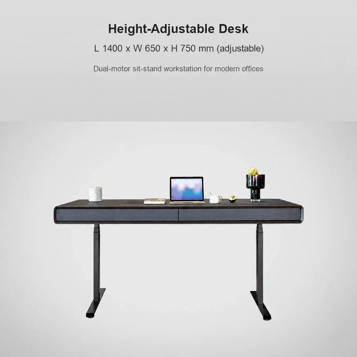 Italian dual-motor electric standing desk, 1400 x 650 x 750 mm