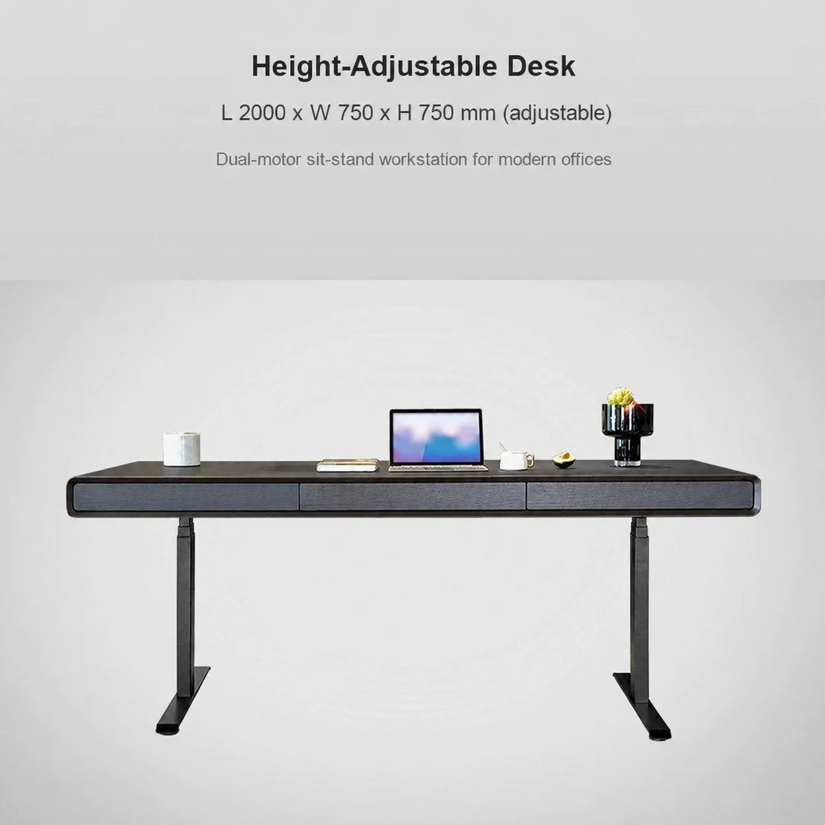 Italian dual-motor electric standing desk, 2000 x 750 x 750 mm