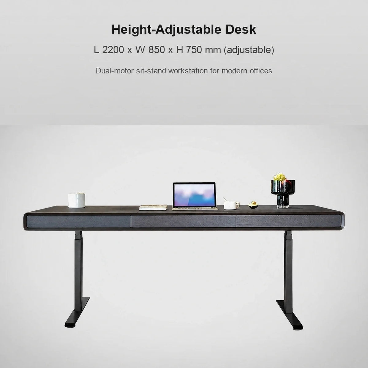 Italian dual-motor electric standing desk, 2200 x 850 x 750 mm