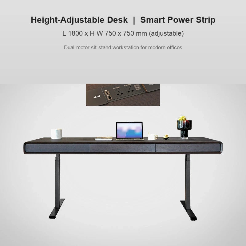 Italian electric standing desk with smart power strip, 1800 x 750 x 750 mm