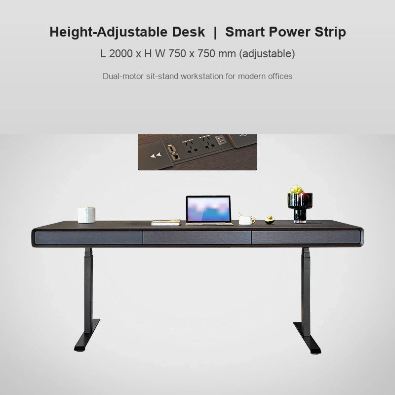 Italian electric standing desk with smart power strip, 2000 x 750 x 750 mm