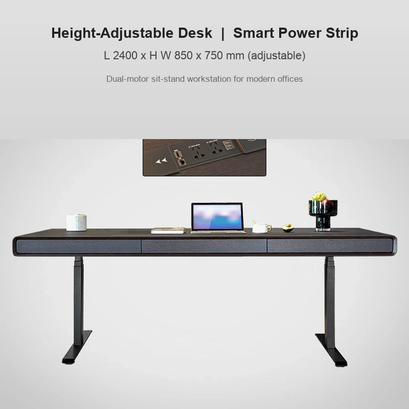 Italian electric standing desk with smart power strip, 2400 x 850 x 750 mm