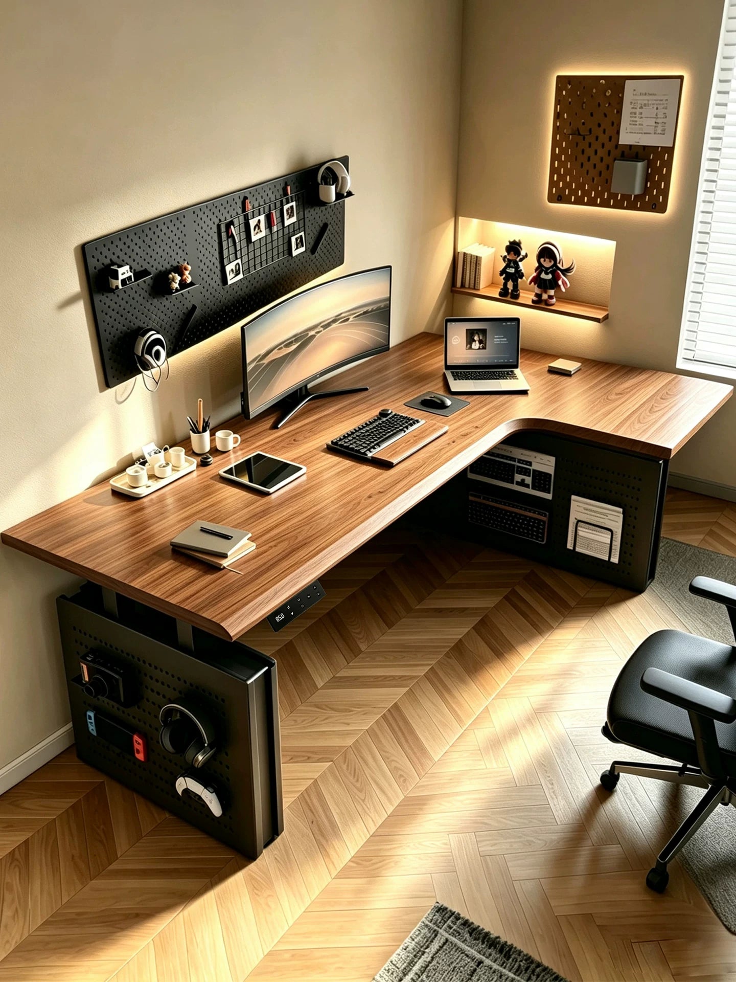 L-shaped electric standing desk configuration 05 with height adjustable frame