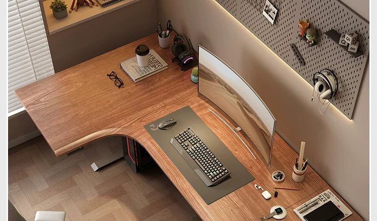 L-shaped electric standing desk configuration 06 with height adjustable frame