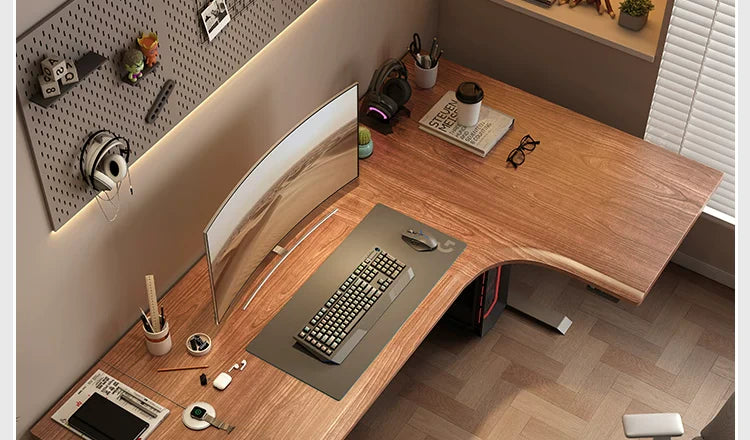 L-shaped electric standing desk configuration 07 with height adjustable frame