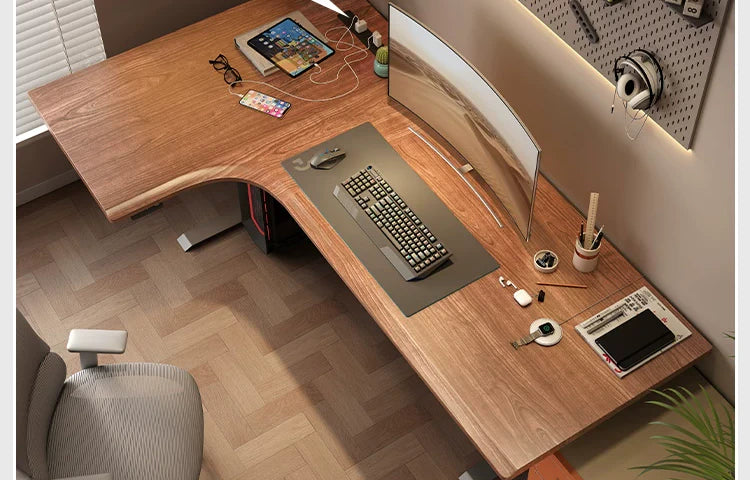 L-shaped electric standing desk configuration 08 with height adjustable frame