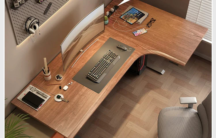 L-shaped electric standing desk configuration 09 with height adjustable frame