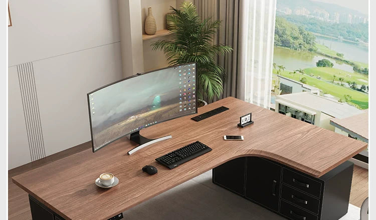 L-shaped electric standing desk configuration 17 with height adjustable frame