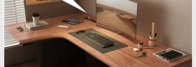 L-shaped electric standing desk configuration 18 with height adjustable frame