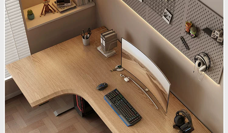 L-shaped electric standing desk configuration 20 with height adjustable frame