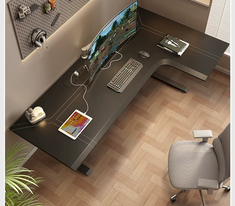 L-shaped electric standing desk configuration 23 with height adjustable frame