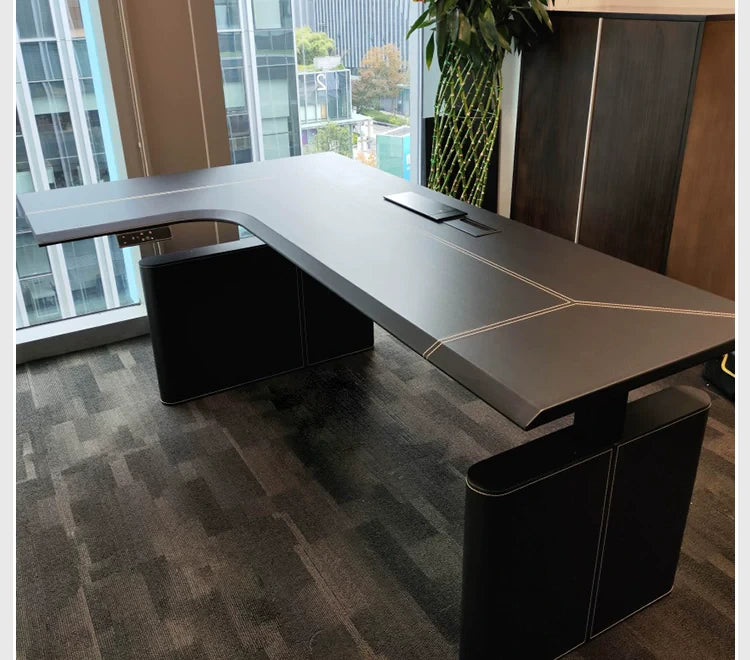 L-shaped electric standing desk configuration 24 with height adjustable frame