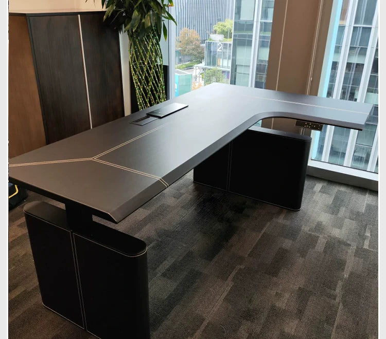 L-shaped electric standing desk configuration 25 with height adjustable frame