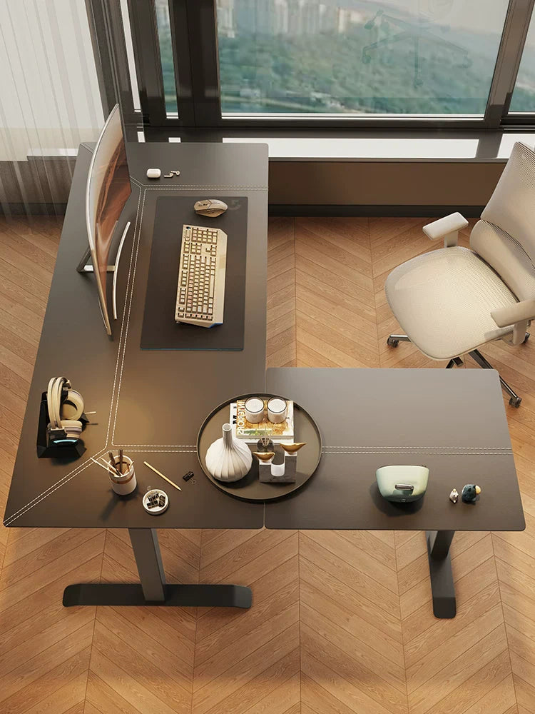 black and white L-shaped standing desk desktop configurations