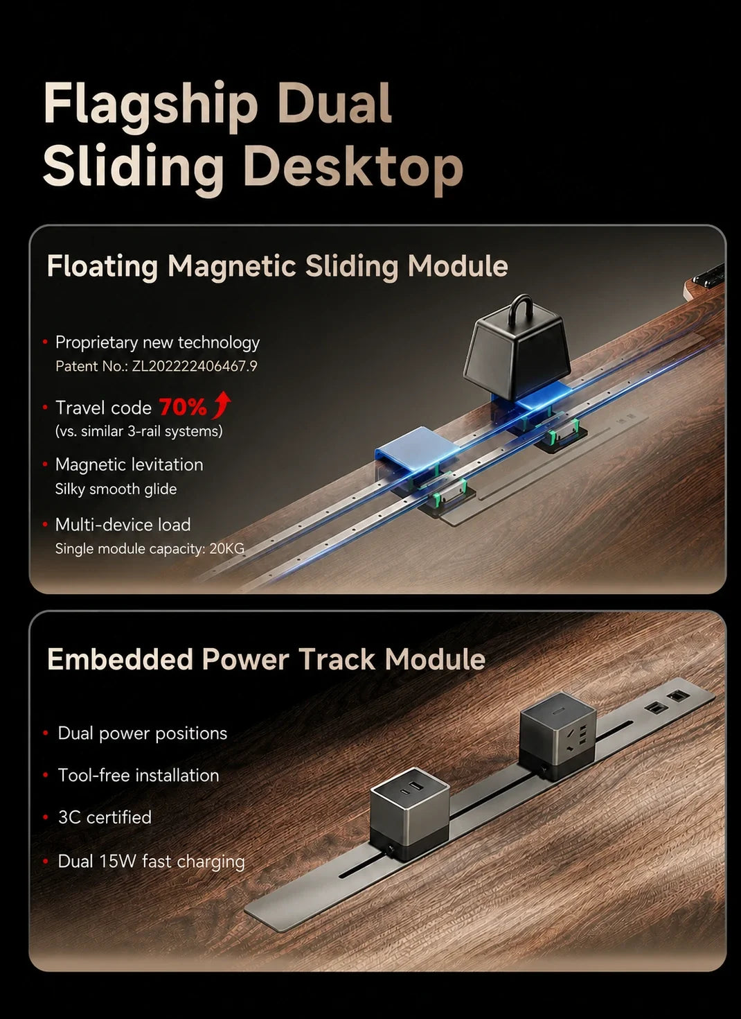 L-shaped standing desk with dual sliding desktop design
