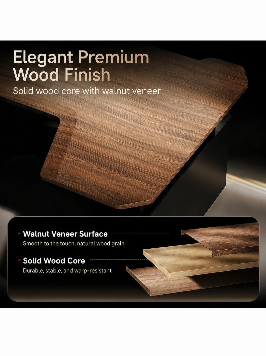 Walnut veneer solid wood desktop material for L-shaped standing desk