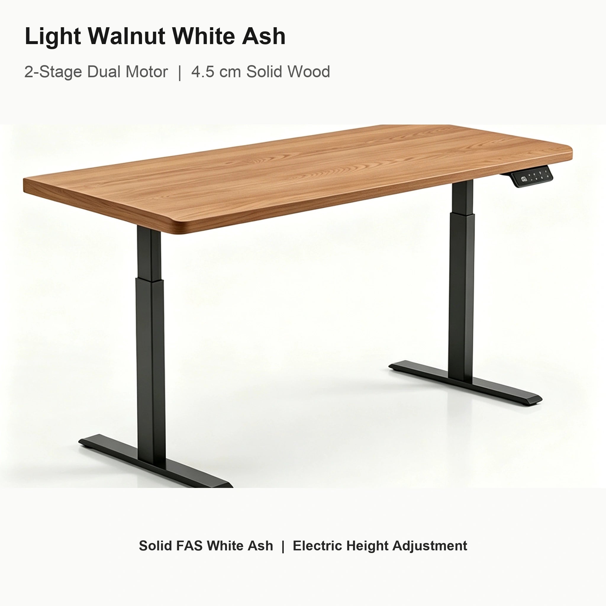 Light walnut white ash electric standing desk with 2-stage dual motors and 4.5 cm thick desktop