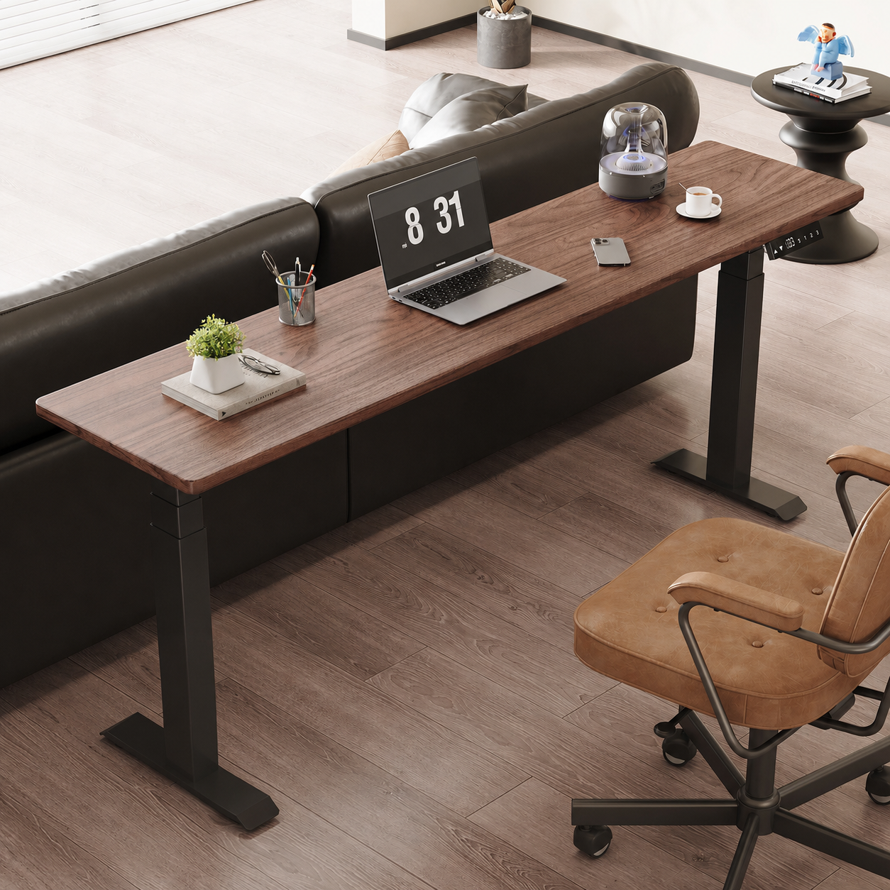 Narrow Solid Wood Dual-Motor Standing Desk with North American black walnut desktop