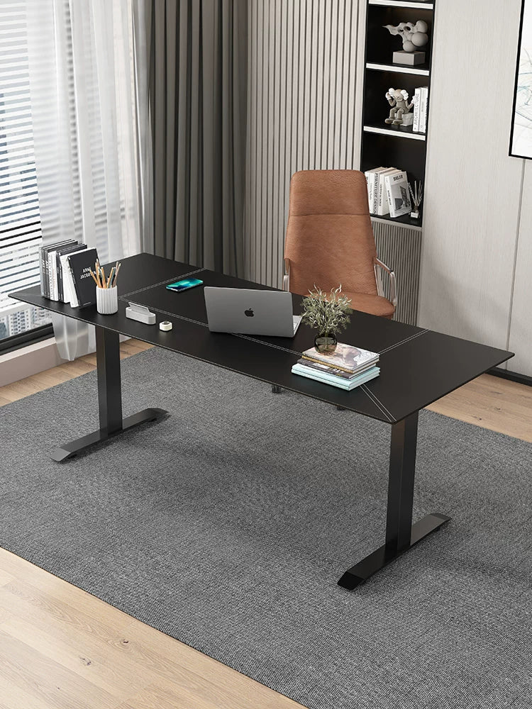 Black Leather-Look Electric Standing Desk in Nine Sizes product view
