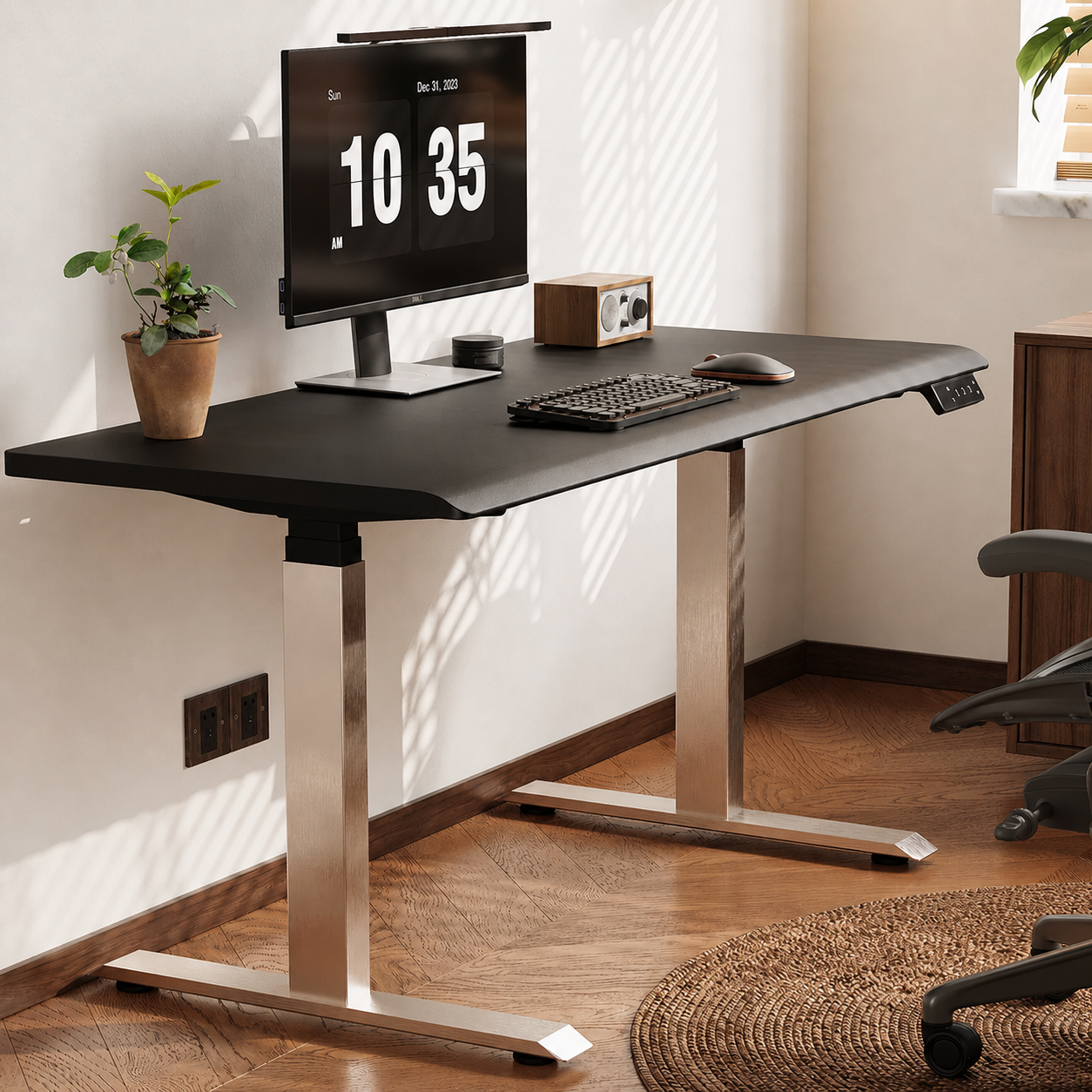 Modern Dual-Motor Electric Standing Desk with Chrome Frame Options product view