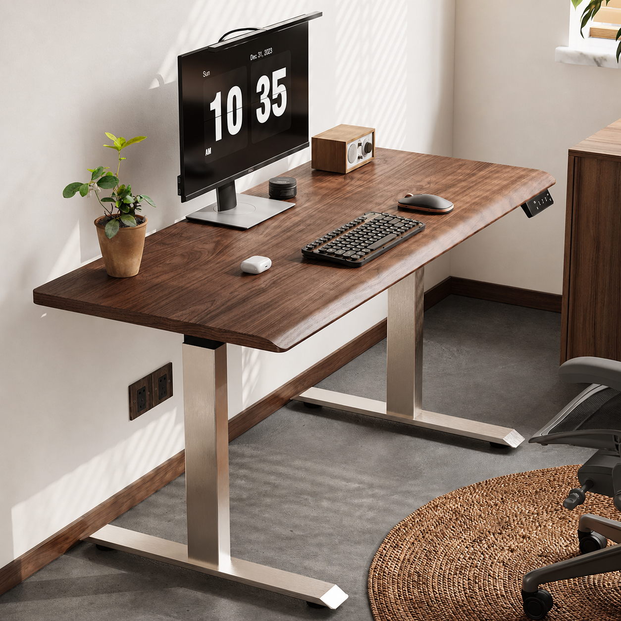 Solid Black Walnut Electric Standing Desk with Dual or Four Motors product view