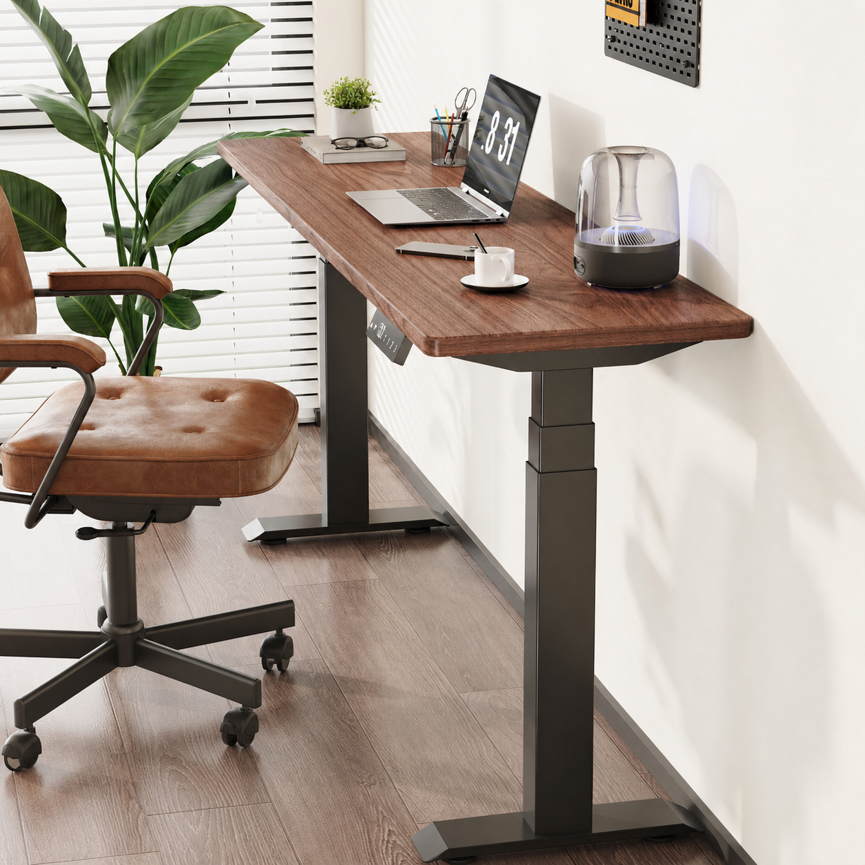 Narrow Solid Wood Dual-Motor Standing Desk with North American cherry desktop