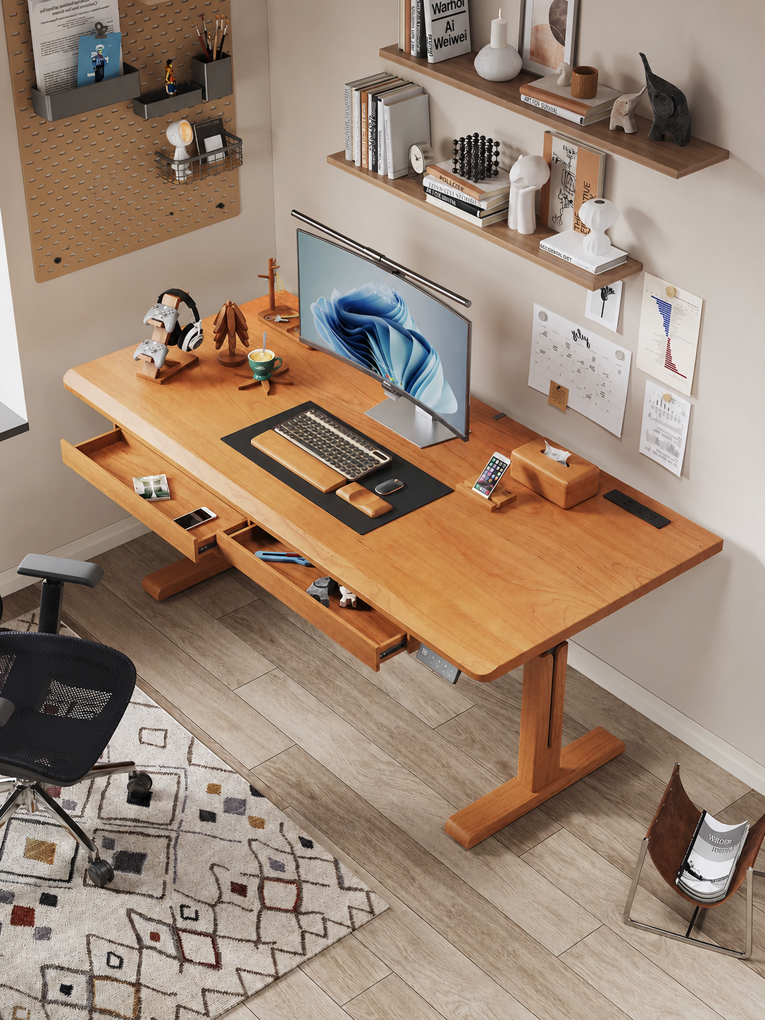 M2 standing desk workspace with integrated drawer storage