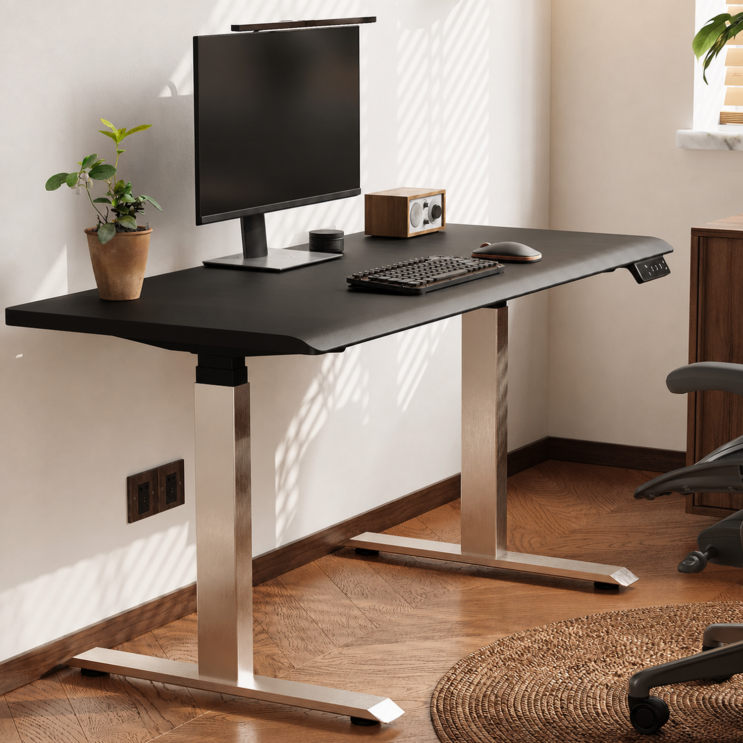 ENF-Grade Dual-Motor Electric Standing Desk with brushed electroplated frame