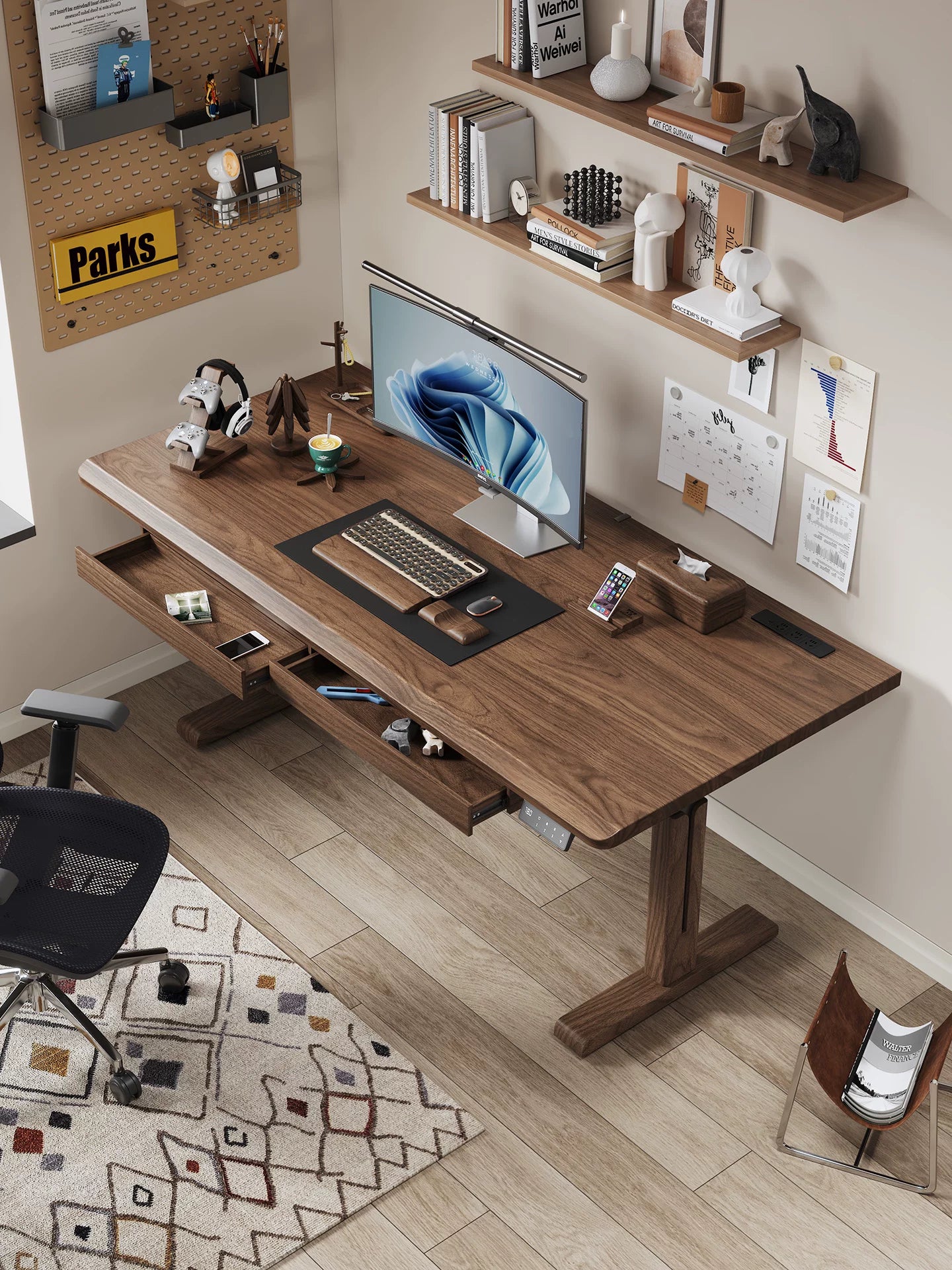 M2 standing desk with integrated drawer storage