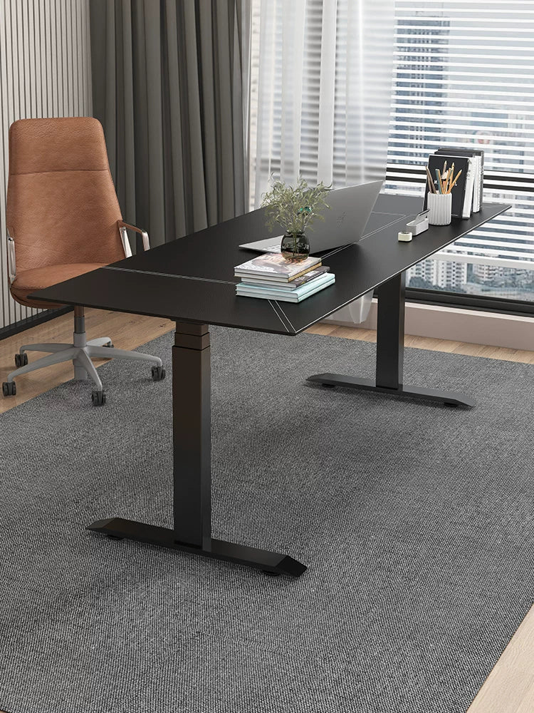 Black Leather-Look Electric Standing Desk in Nine Sizes product view