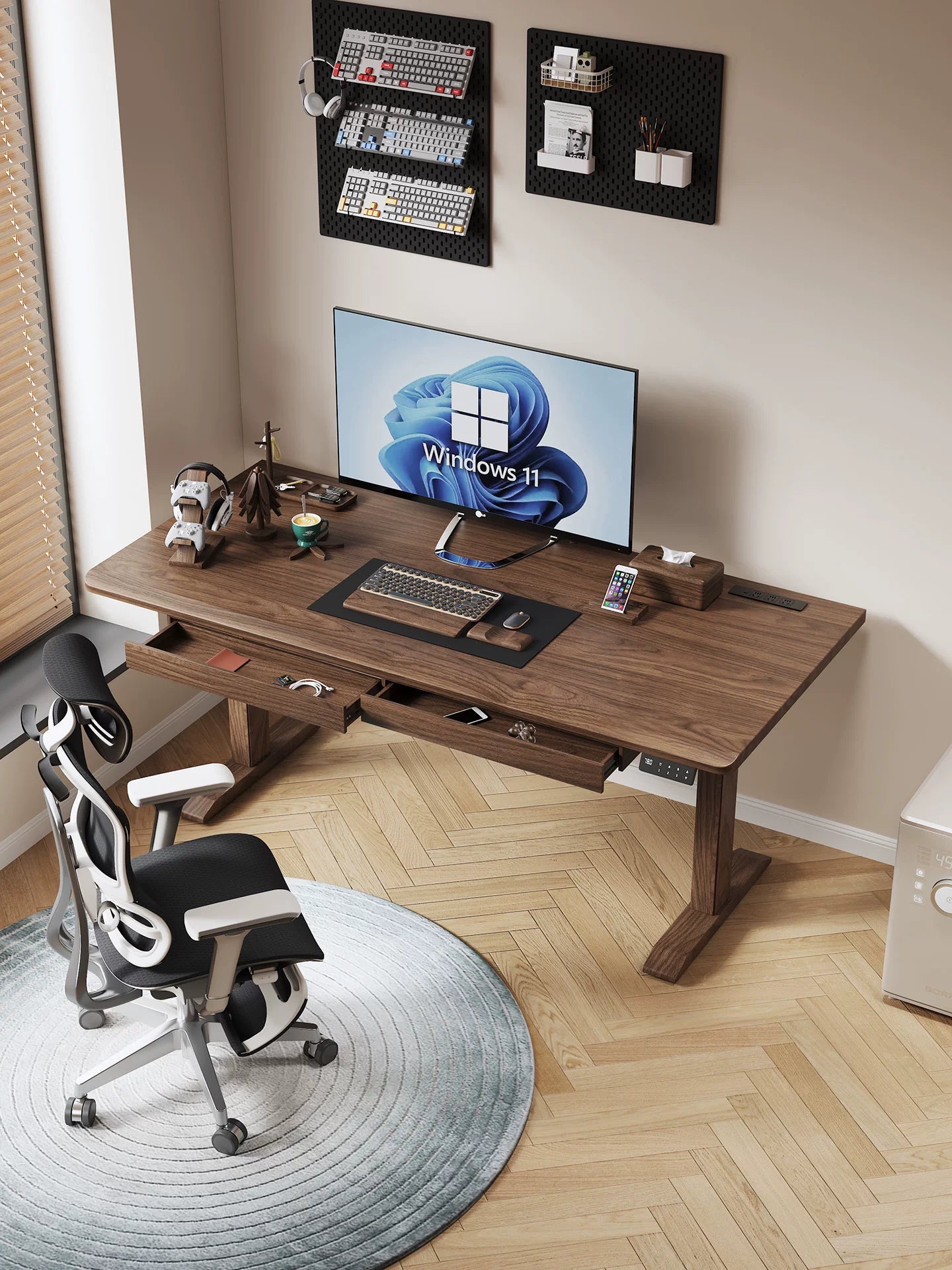 M3 electric standing desk with integrated drawer storage