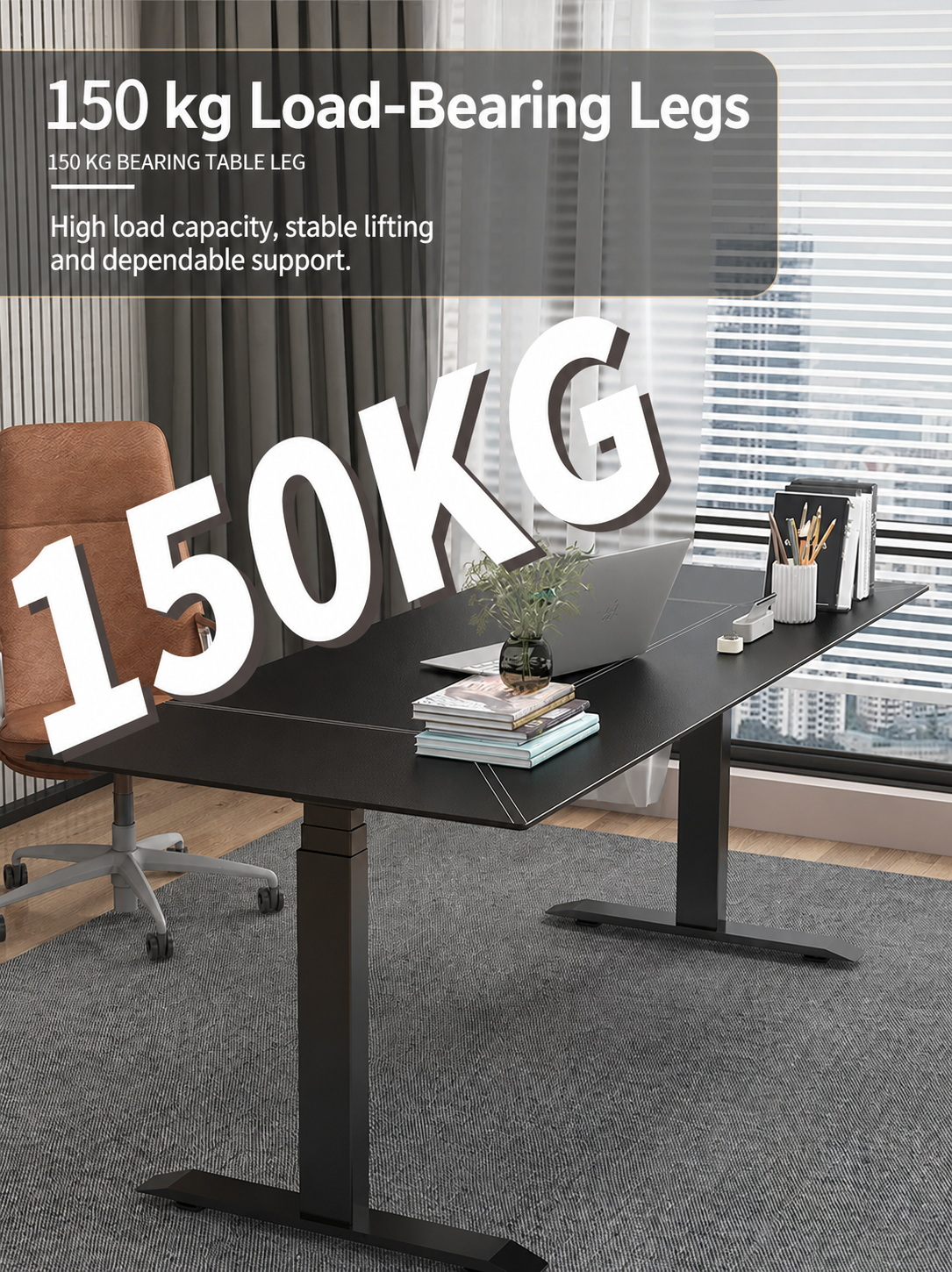 Black Leather-Look Electric Standing Desk in Nine Sizes product view