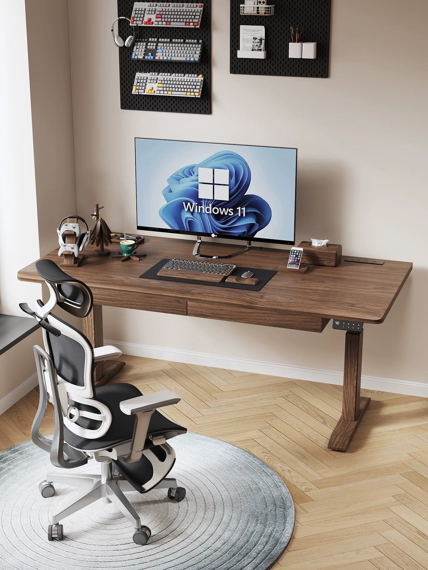 M3 solid wood sit-stand desk workspace