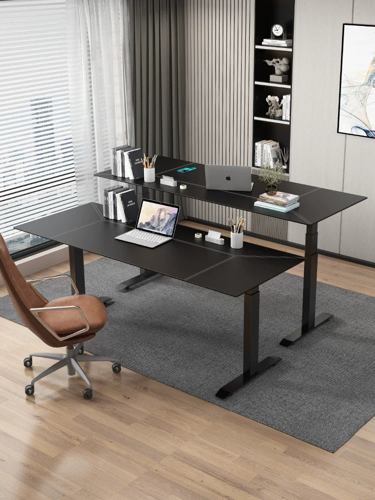 Black Leather-Look Electric Standing Desk in Nine Sizes product view