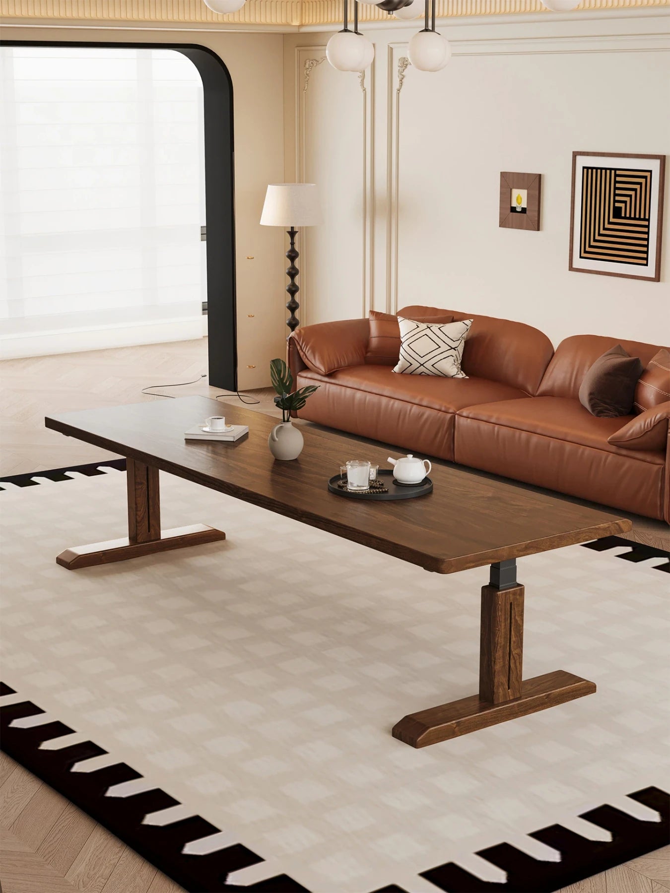 MCT10 height adjustable solid wood desk in its low table position