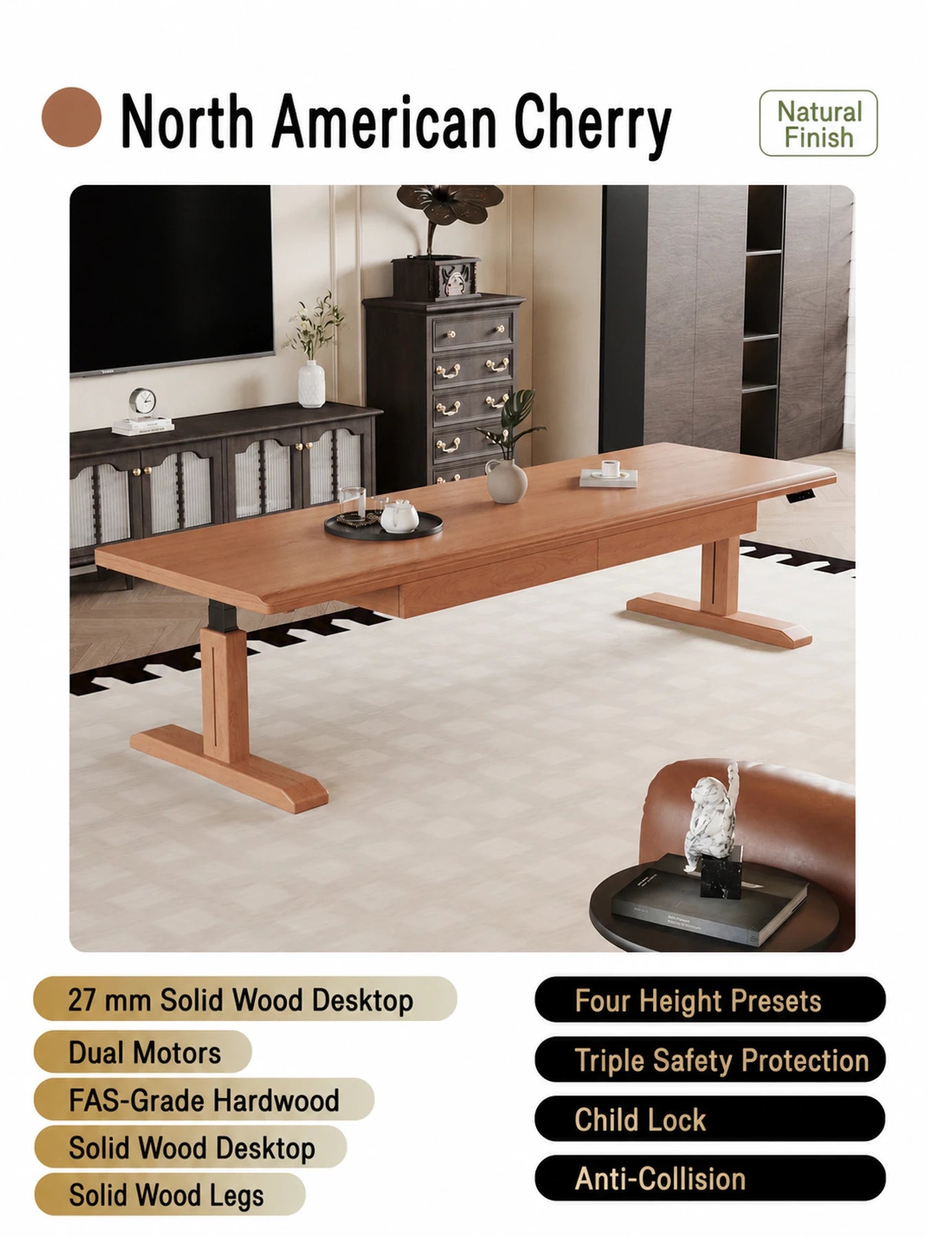 MCT10 natural cherry electric standing desk