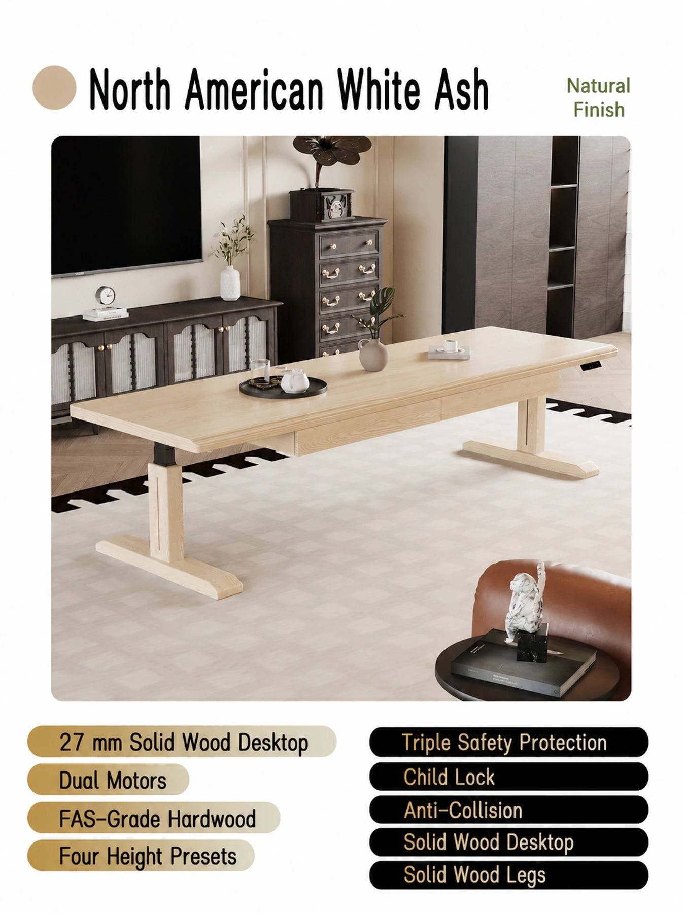 MCT10 natural white ash electric standing desk