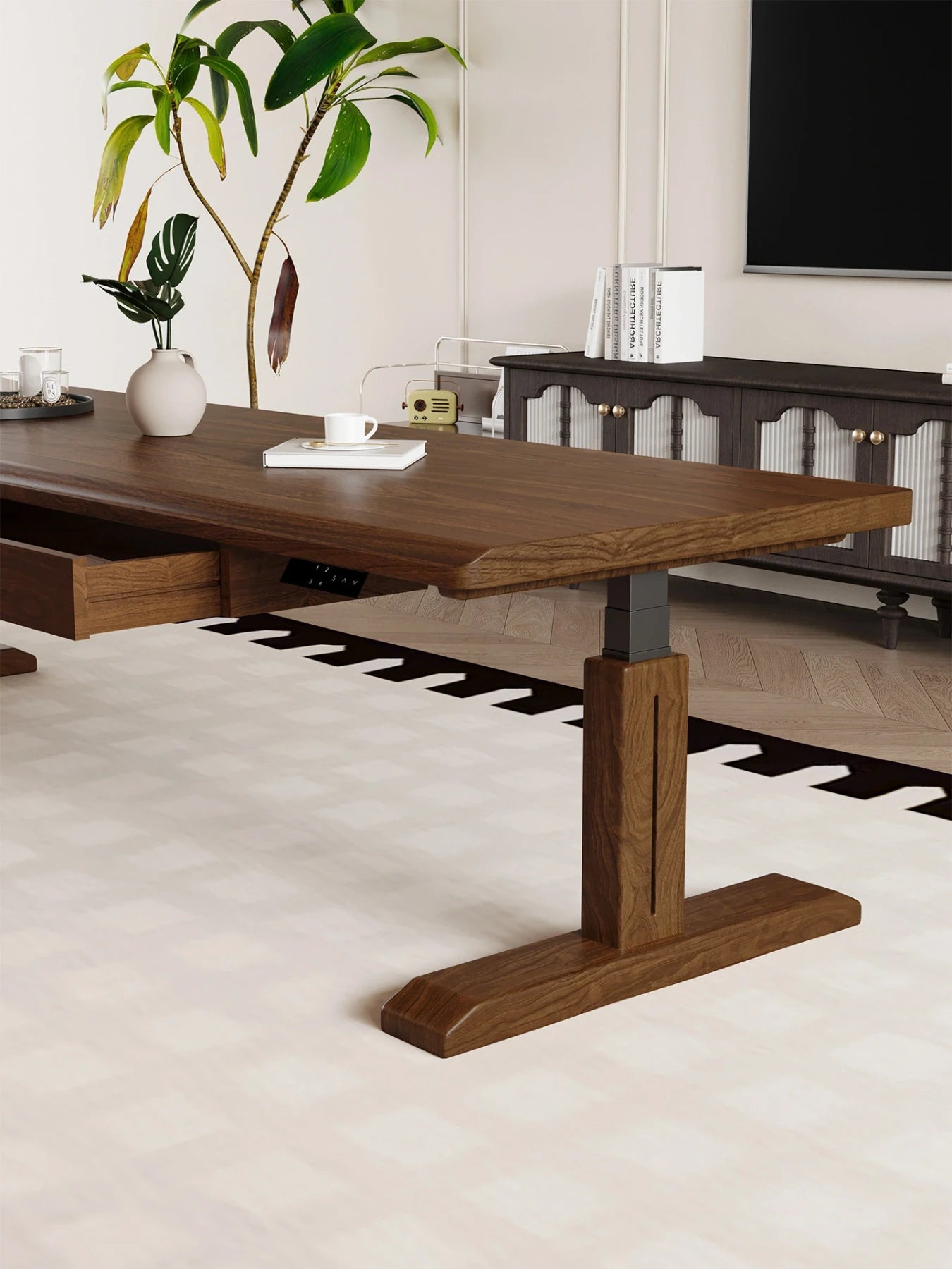 MCT10 solid wood standing desk with furniture-style leg covers
