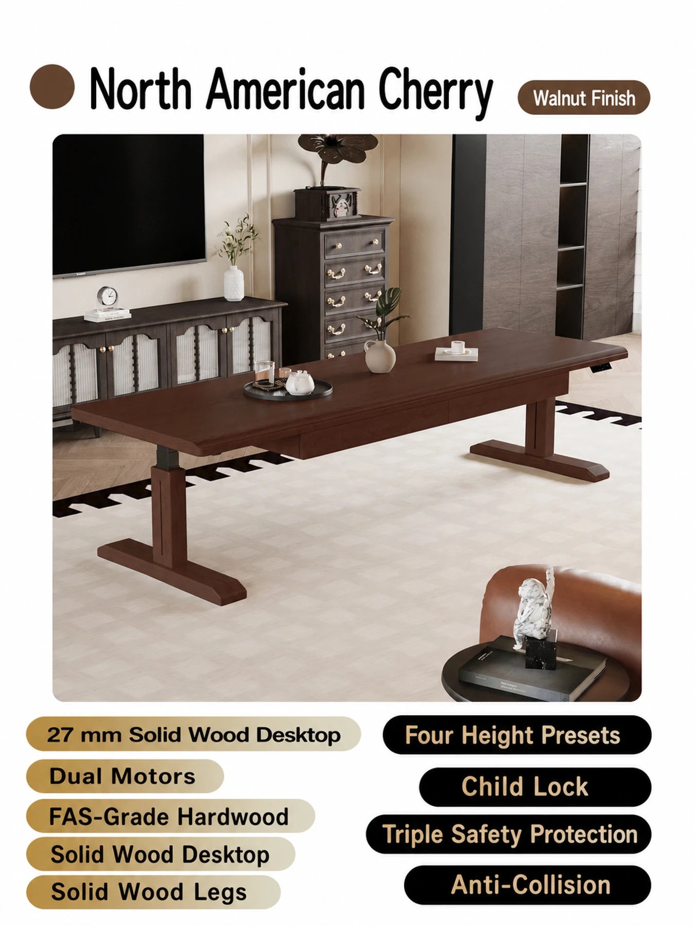 MCT10 cherry standing desk in walnut finish