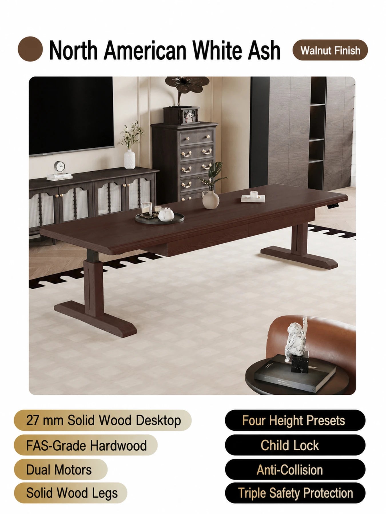 MCT10 white ash standing desk in walnut finish