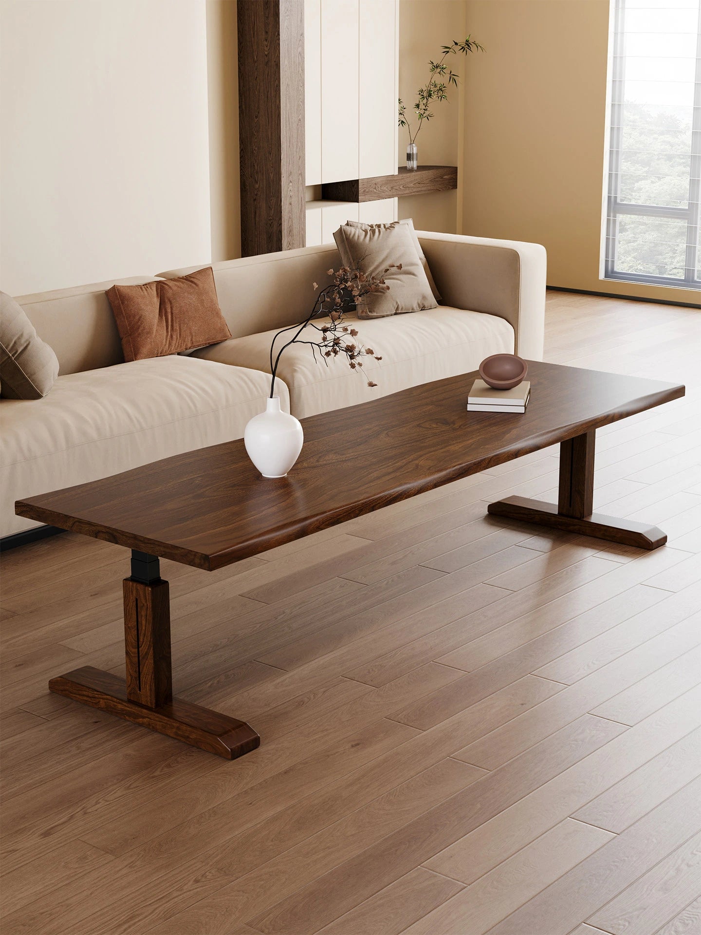 MCT26 convertible electric standing desk in a low coffee table position