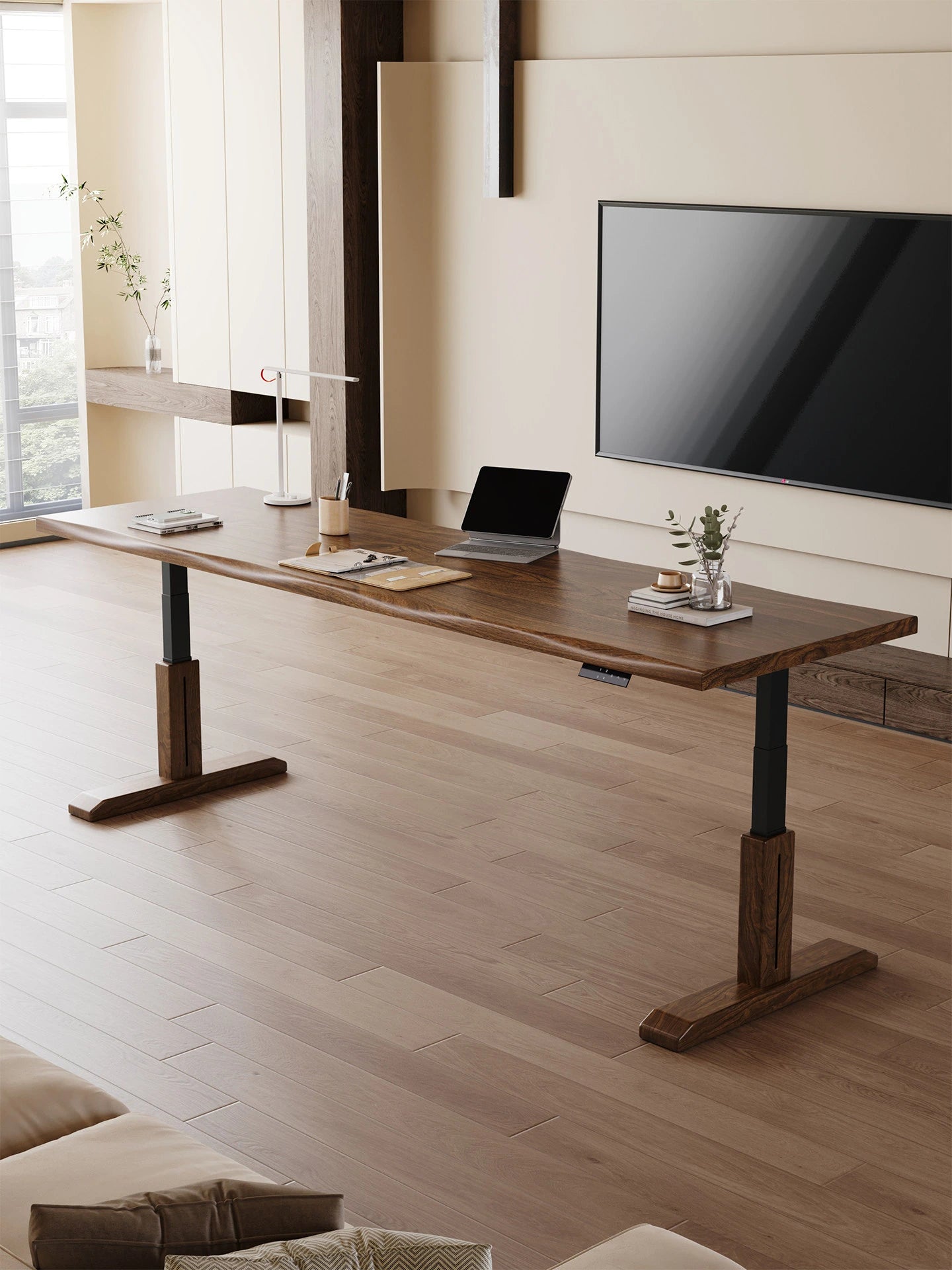 MCT26 height adjustable solid wood desk with dual motor lift