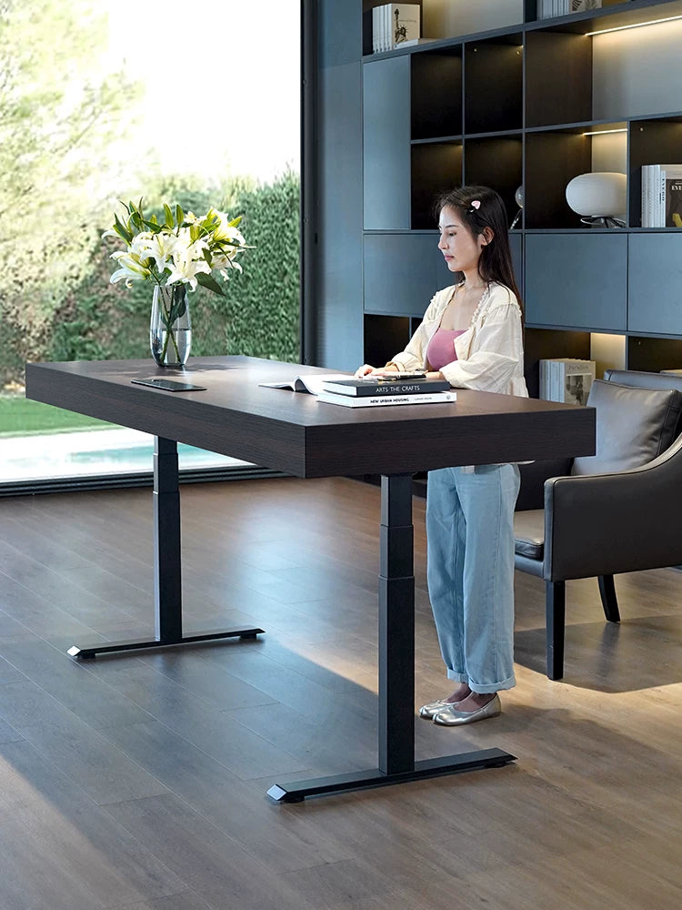 Height adjustable standing desk with minimalist desktop and lift frame