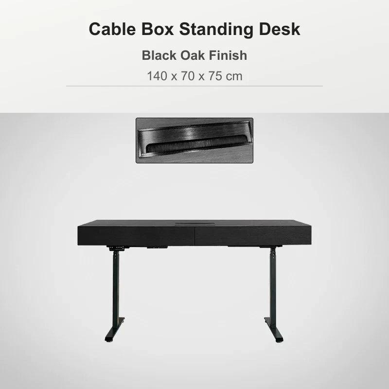 Cable box standing desk 140 x 70 x 75 cm in black oak